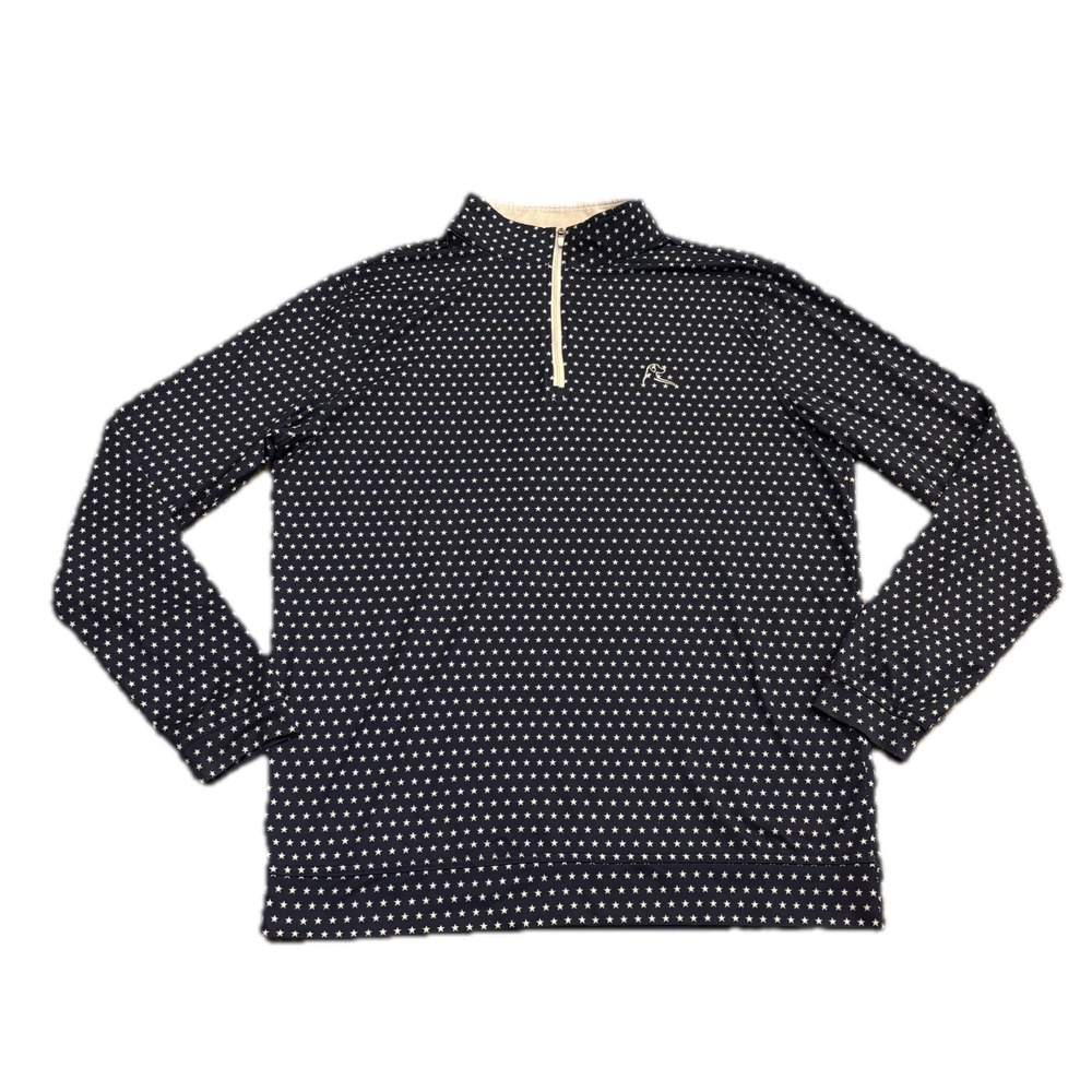 Rhoback Mens Navy Blue Star Print Performance Quarter Zip Pullover Small